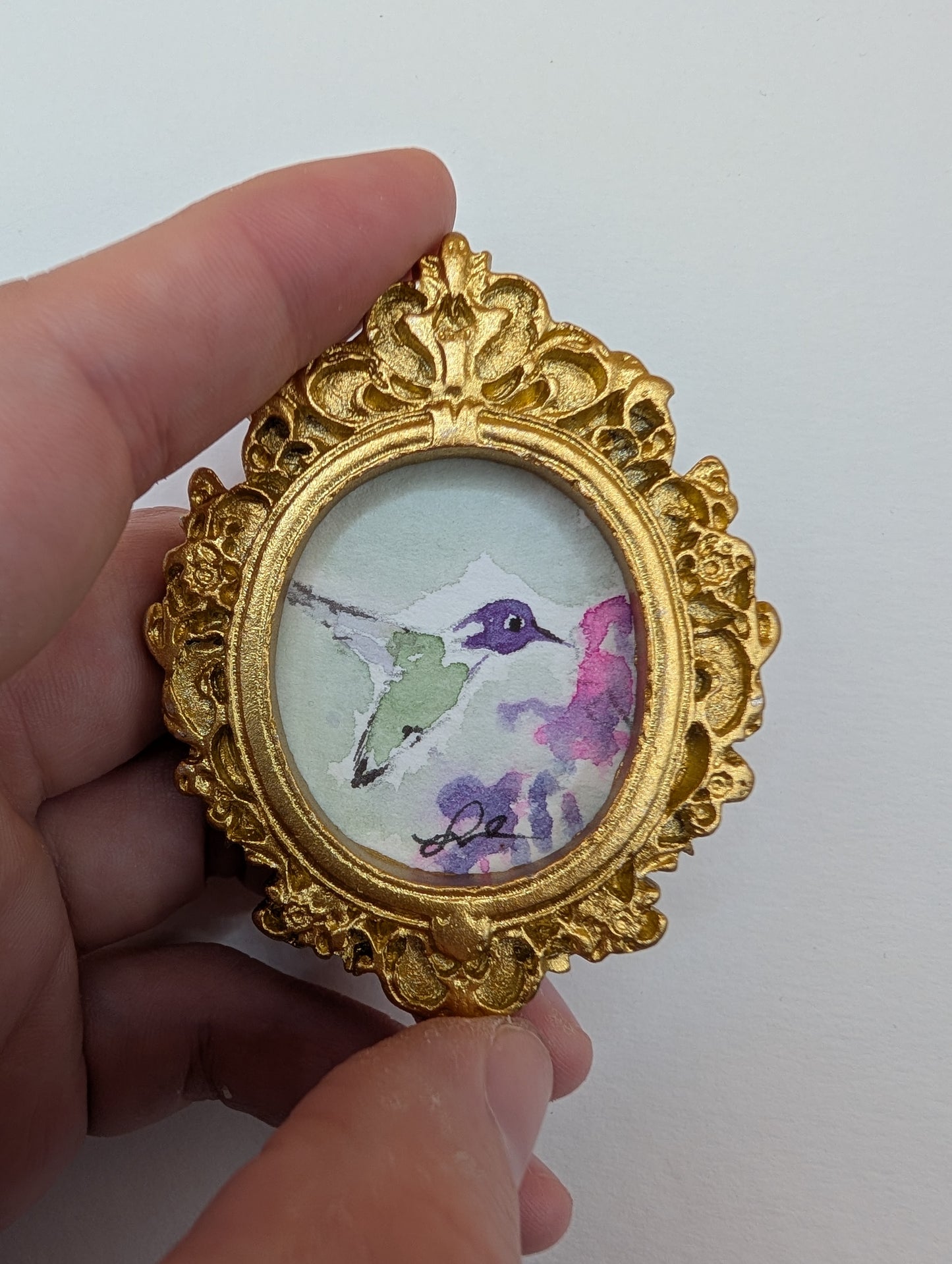 Mini Hummingbird Painting - Original Watercolor Art by Lora Cavallin