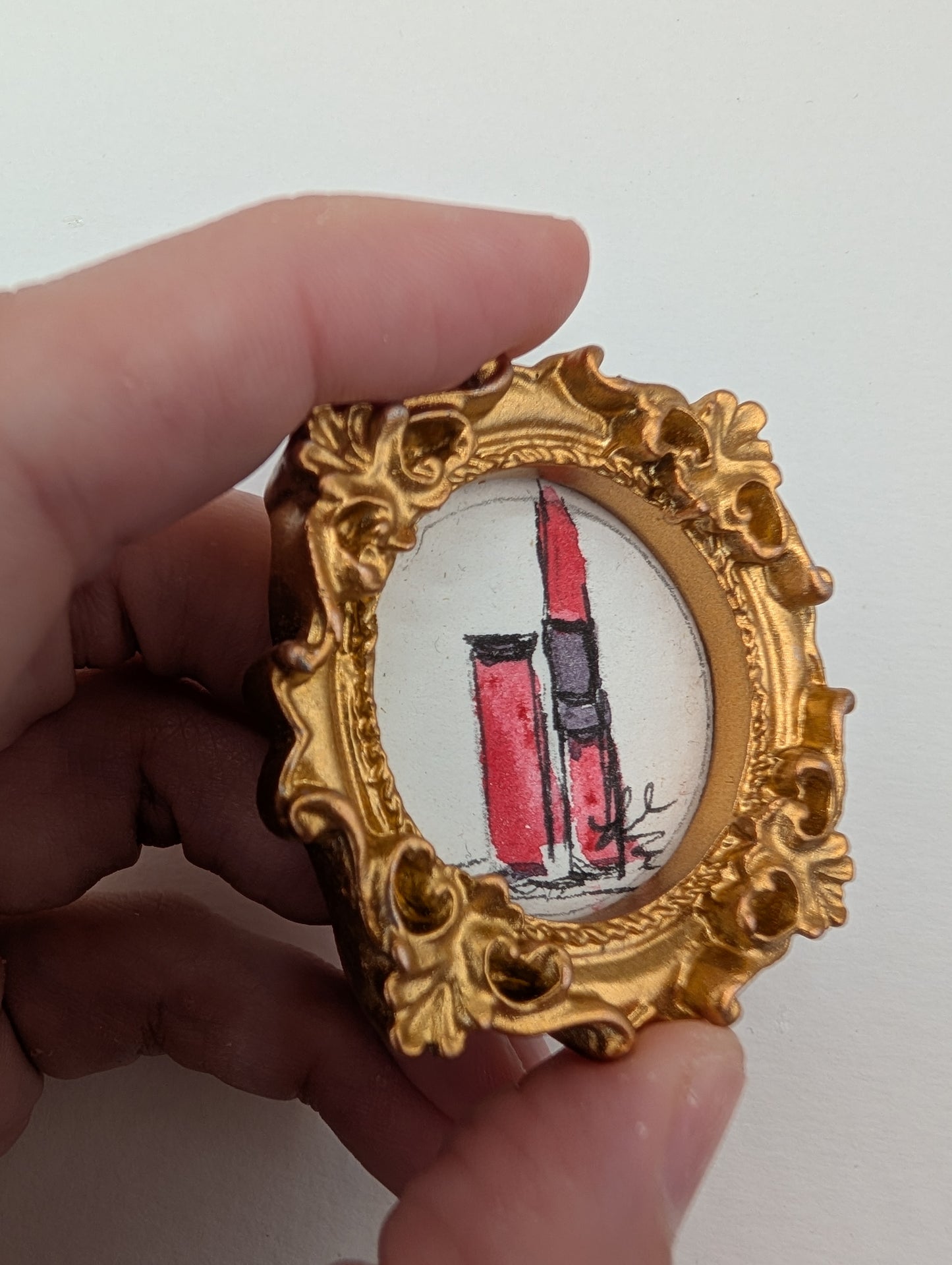 Mini Lipstick Painting - Original Watercolor Art by Lora Cavallin