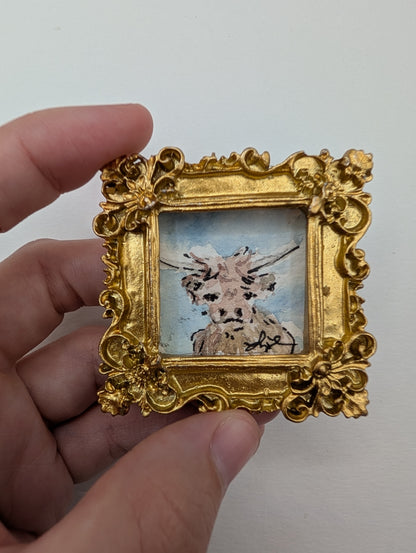 Mini Highland Cow Painting - Original Watercolor Art by Lora Cavallin