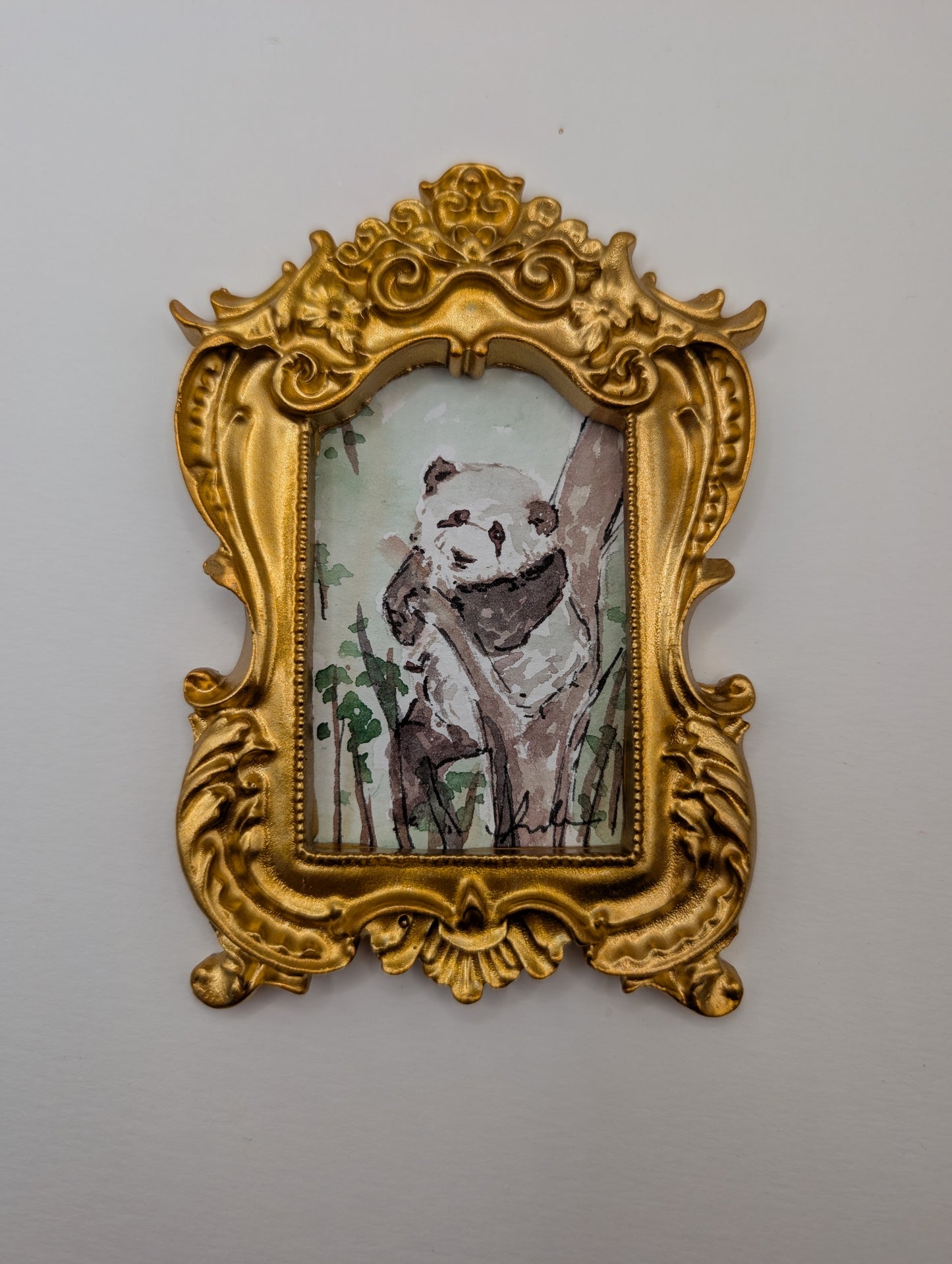 Mini Panda Painting - Original Watercolor Art by Lora Cavallin