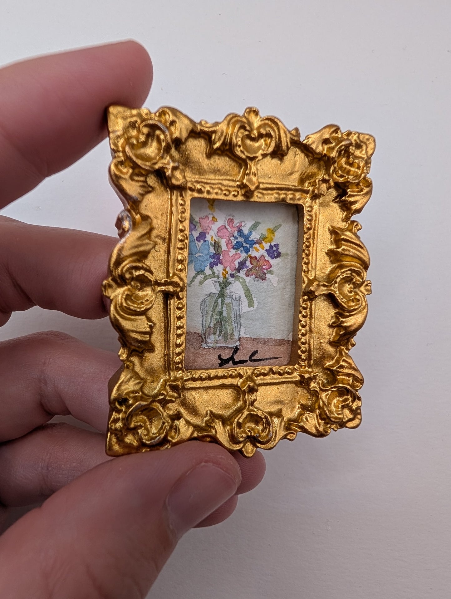 Mini Vase of Flowers Painting - Original Watercolor Art by Lora Cavallin
