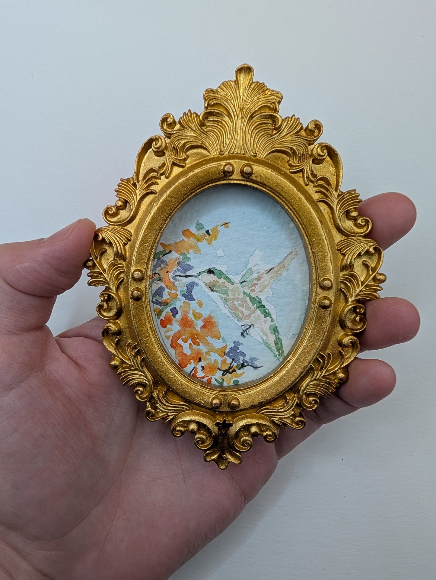 Mini Hummingbird Painting - Original Watercolor Art by Lora Cavallin