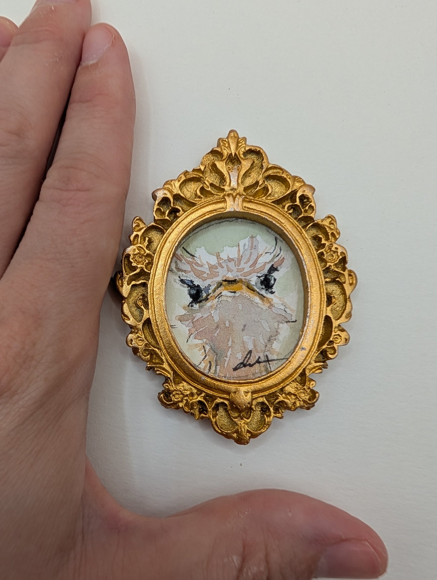 Mini Ostrich Painting - Original Watercolor Art by Lora Cavallin