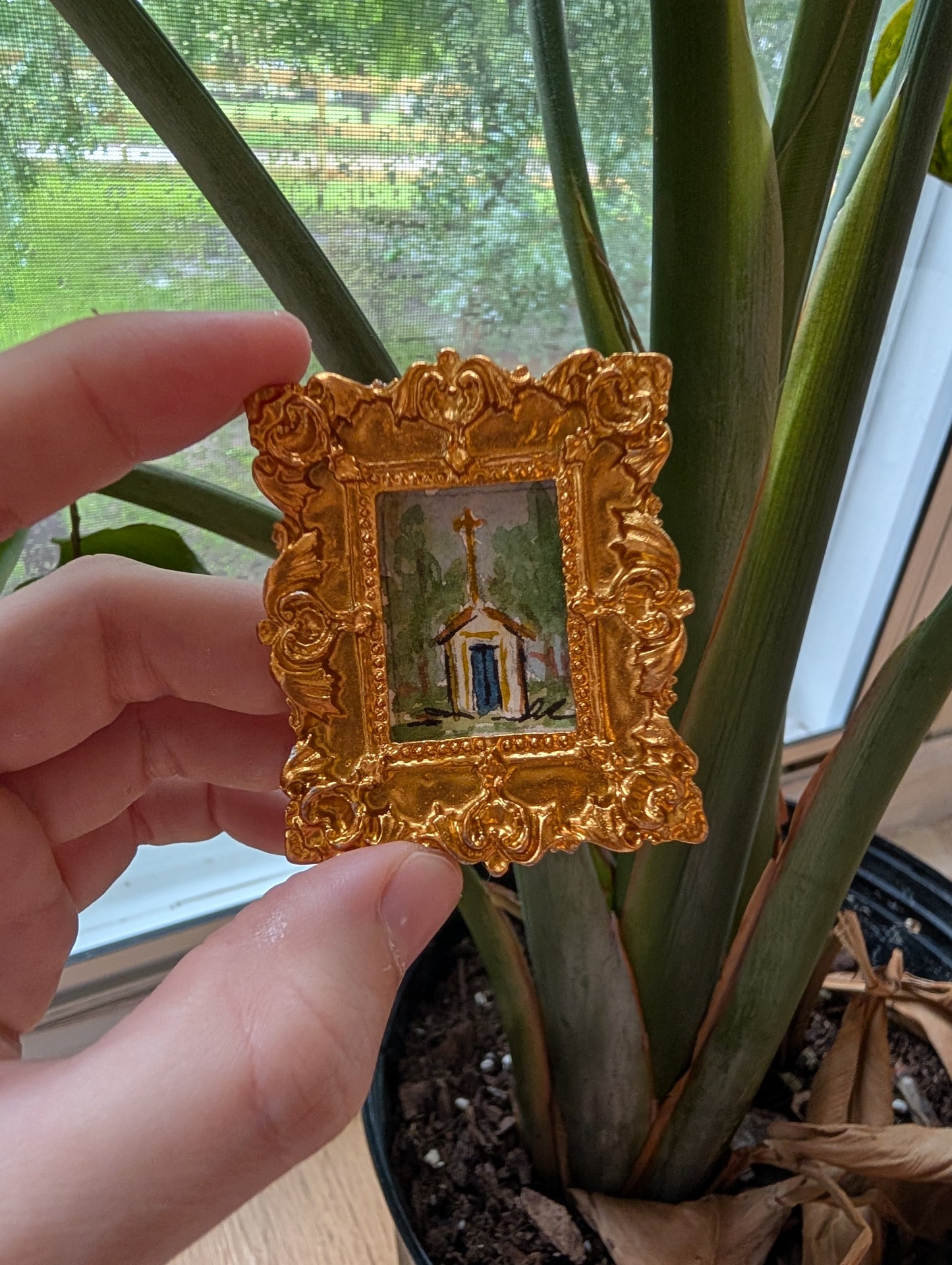 Mini Church Painting - Original Watercolor Art by Lora Cavallin