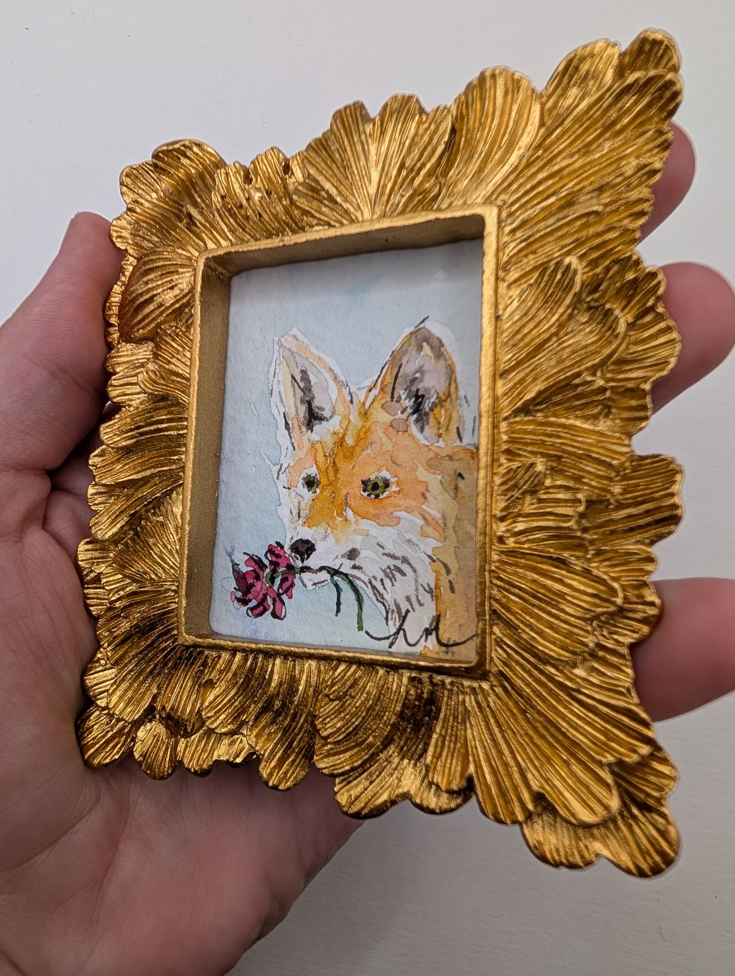 Mini Fox Painting - Original Watercolor Art by Lora Cavallin