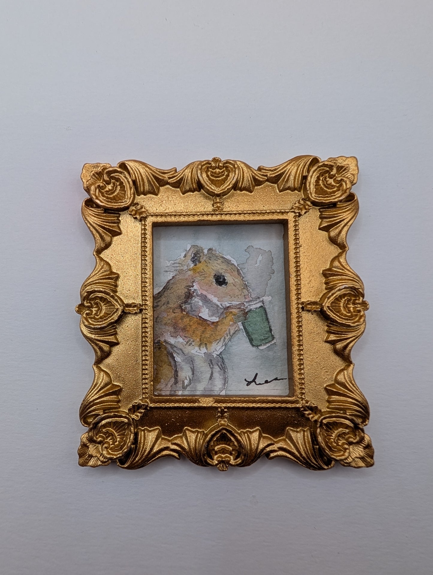 Mini Squirrel with Coffee Painting - Original Watercolor Art by Lora Cavallin