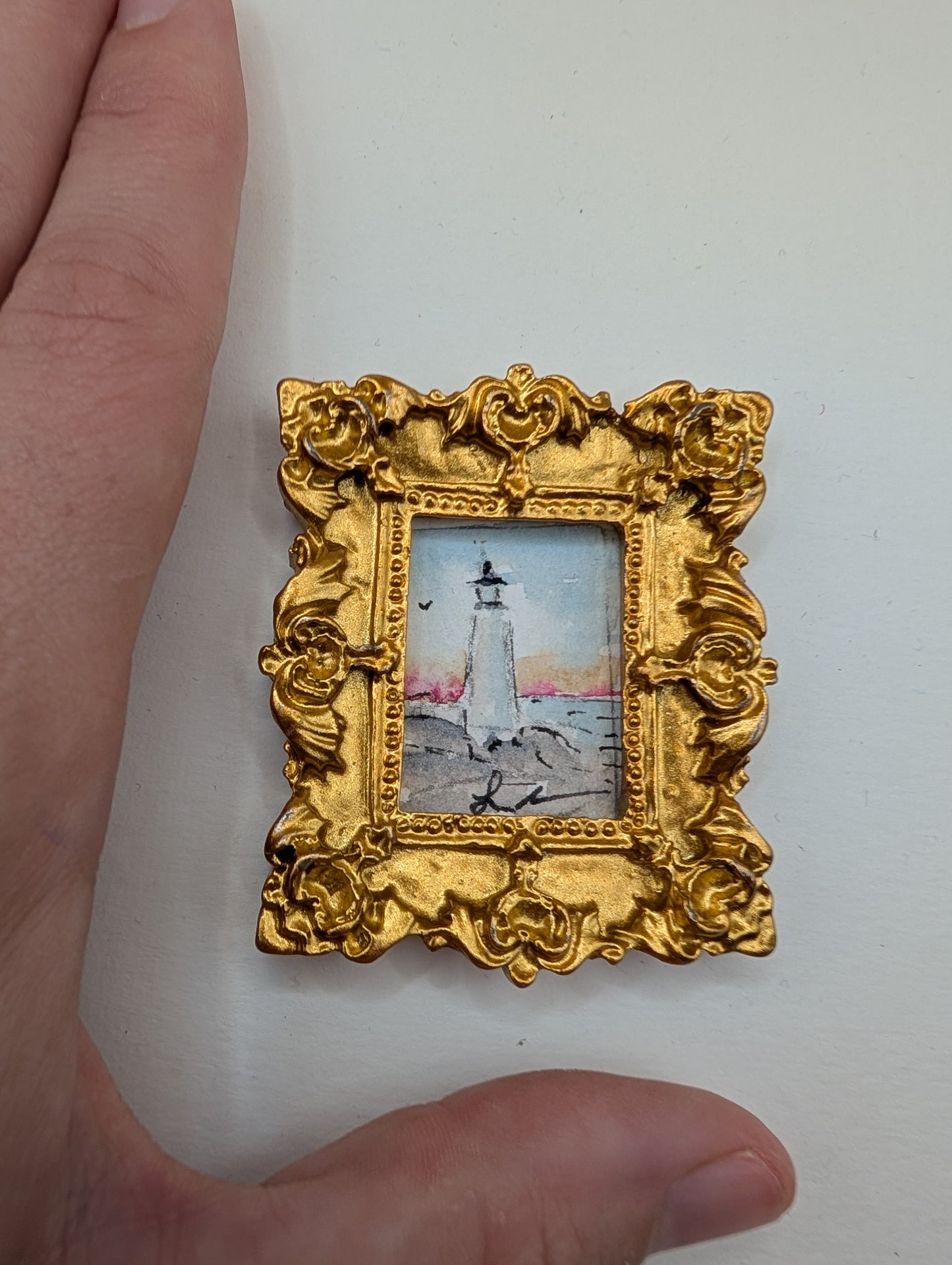 Mini Lighthouse Painting - Original Watercolor Art by Lora Cavallin