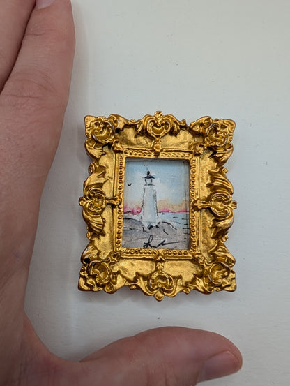 Mini Lighthouse Painting - Original Watercolor Art by Lora Cavallin