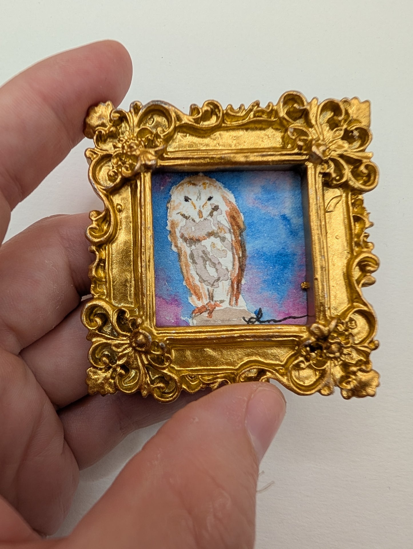 Mini Owl Painting - Original Watercolor Art by Lora Cavallin