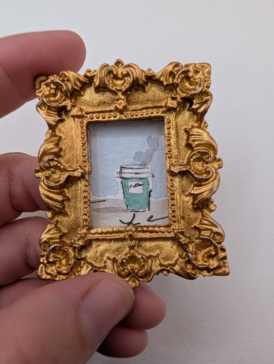 Mini Coffee Cup Painting - Original Watercolor Art by Lora Cavallin