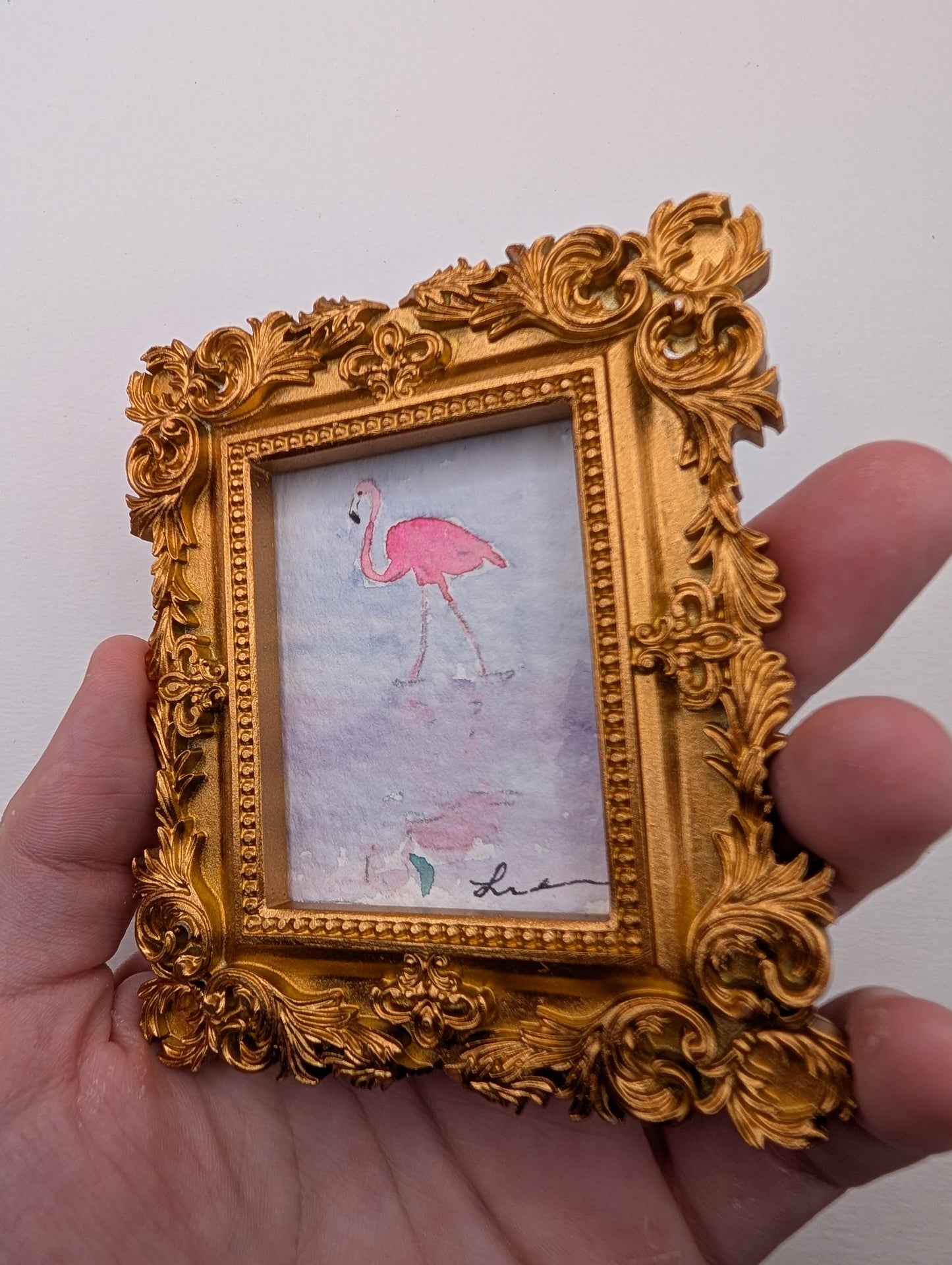 Mini Flamingo Painting - Original Watercolor Art by Lora Cavallin