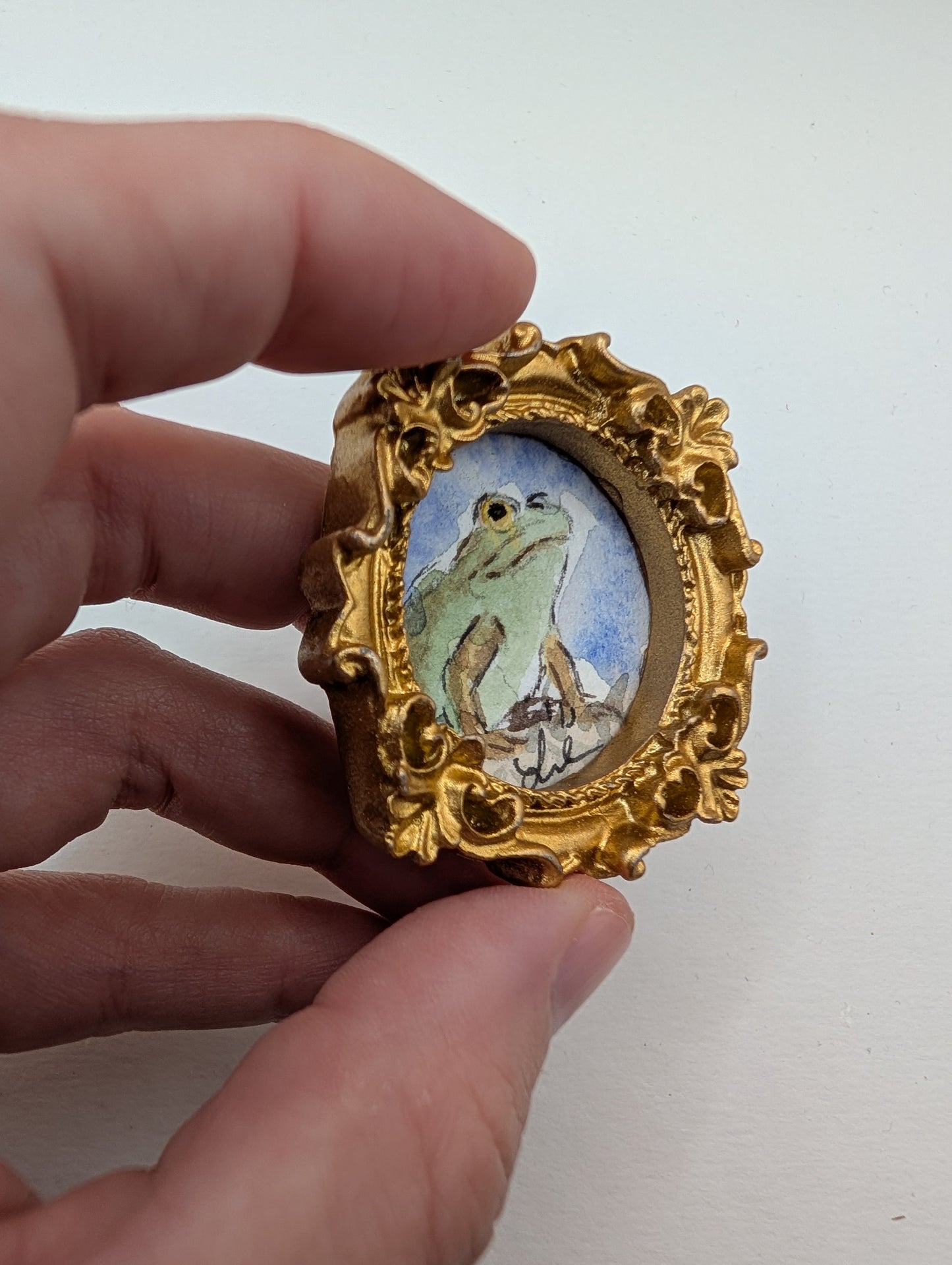 Mini Frog Painting - Original Watercolor Art by Lora Cavallin