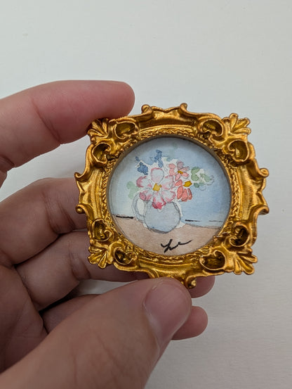 Mini Vase of Flowers Painting - Original Watercolor Art by Lora Cavallin