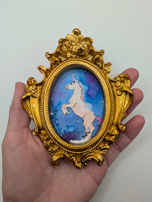 Mini Unicorn Painting - Original Watercolor Art by Lora Cavallin
