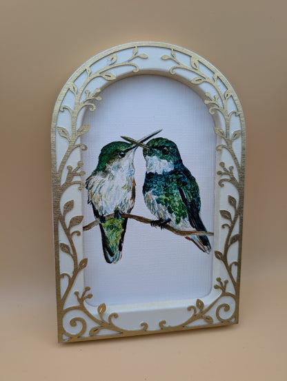 Green Hummingbirds - Arched Framed Print