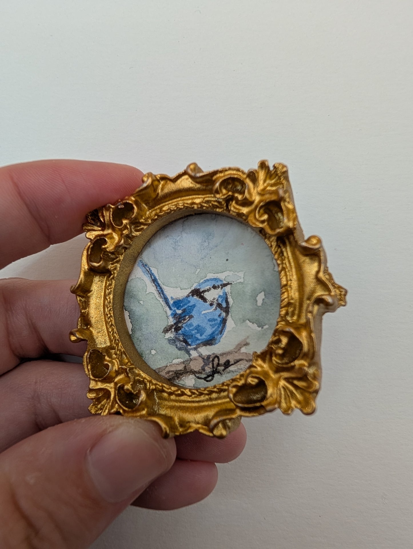 Mini Blue Fairy Wren Painting - Original Watercolor Art by Lora Cavallin