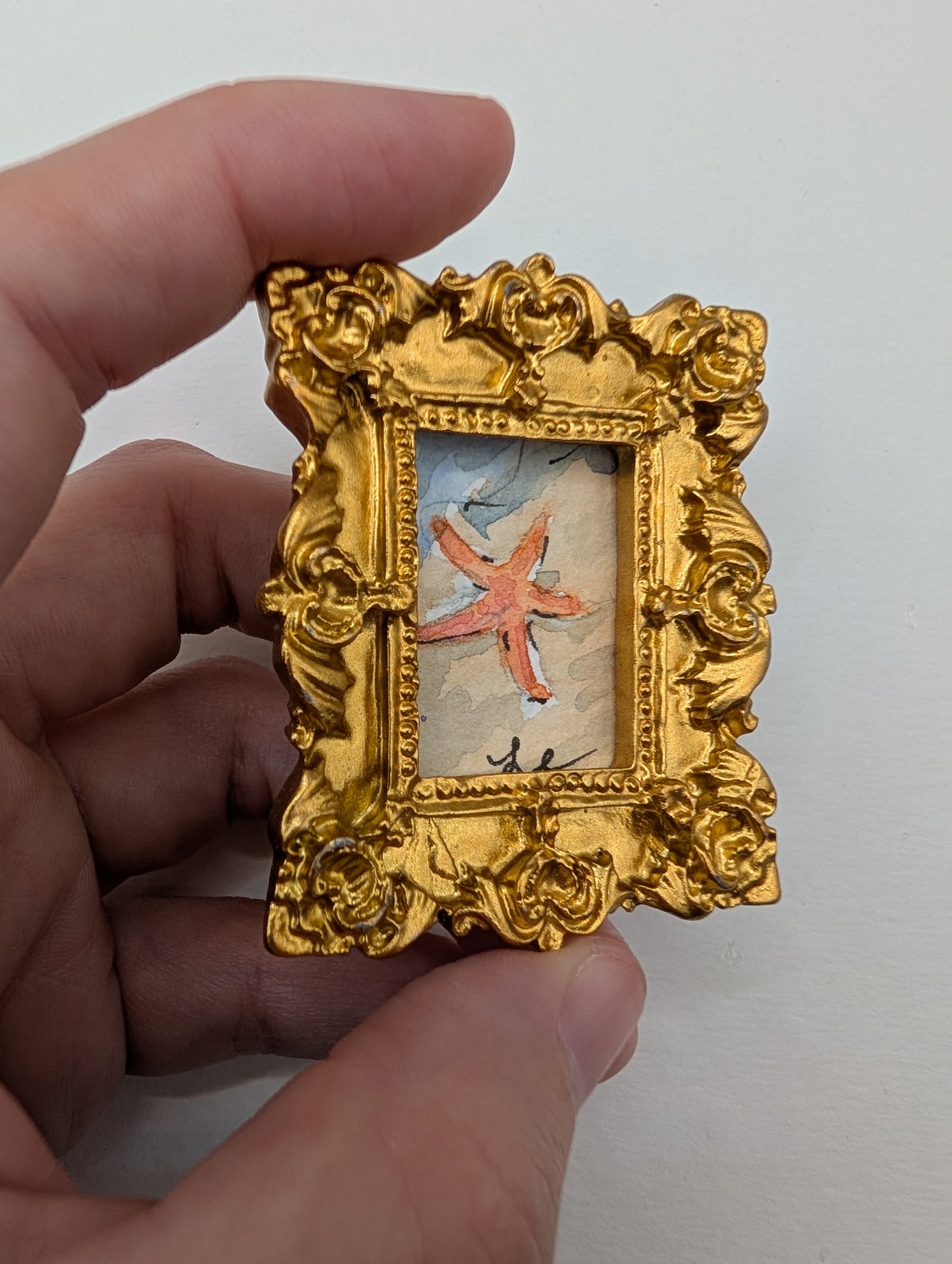 Mini Starfish Painting - Original Watercolor Art by Lora Cavallin