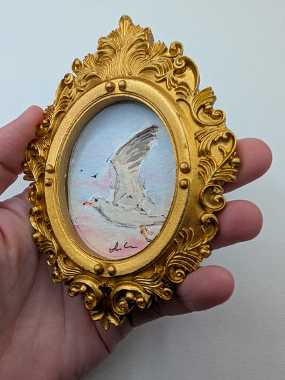 Mini Seagull Painting - Original Watercolor Art by Lora Cavallin