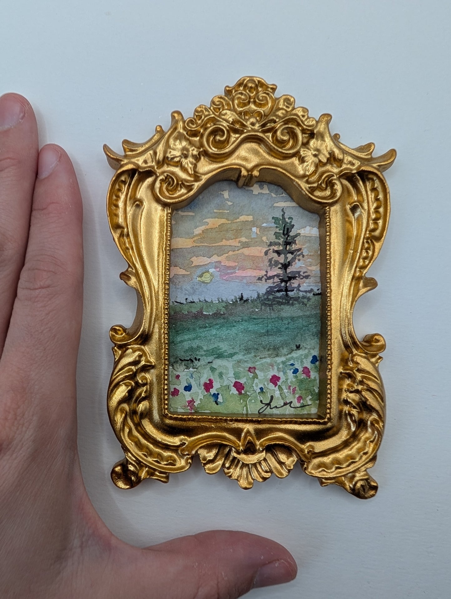 Mini Landscape Painting - Original Watercolor Art by Lora Cavallin