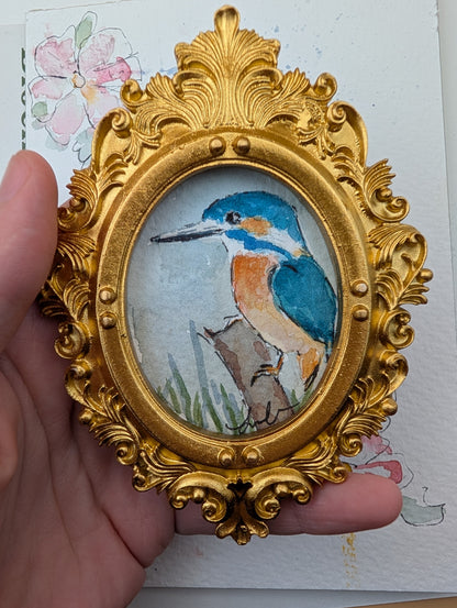 Mini Kingfisher Painting - Original Watercolor Art by Lora Cavallin