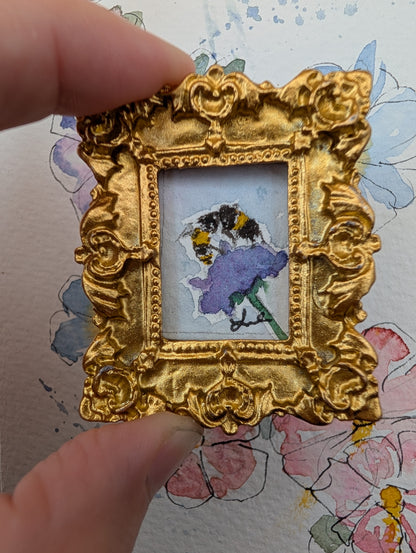 Mini Bee on Flower Painting - Original Watercolor Art by Lora Cavallin