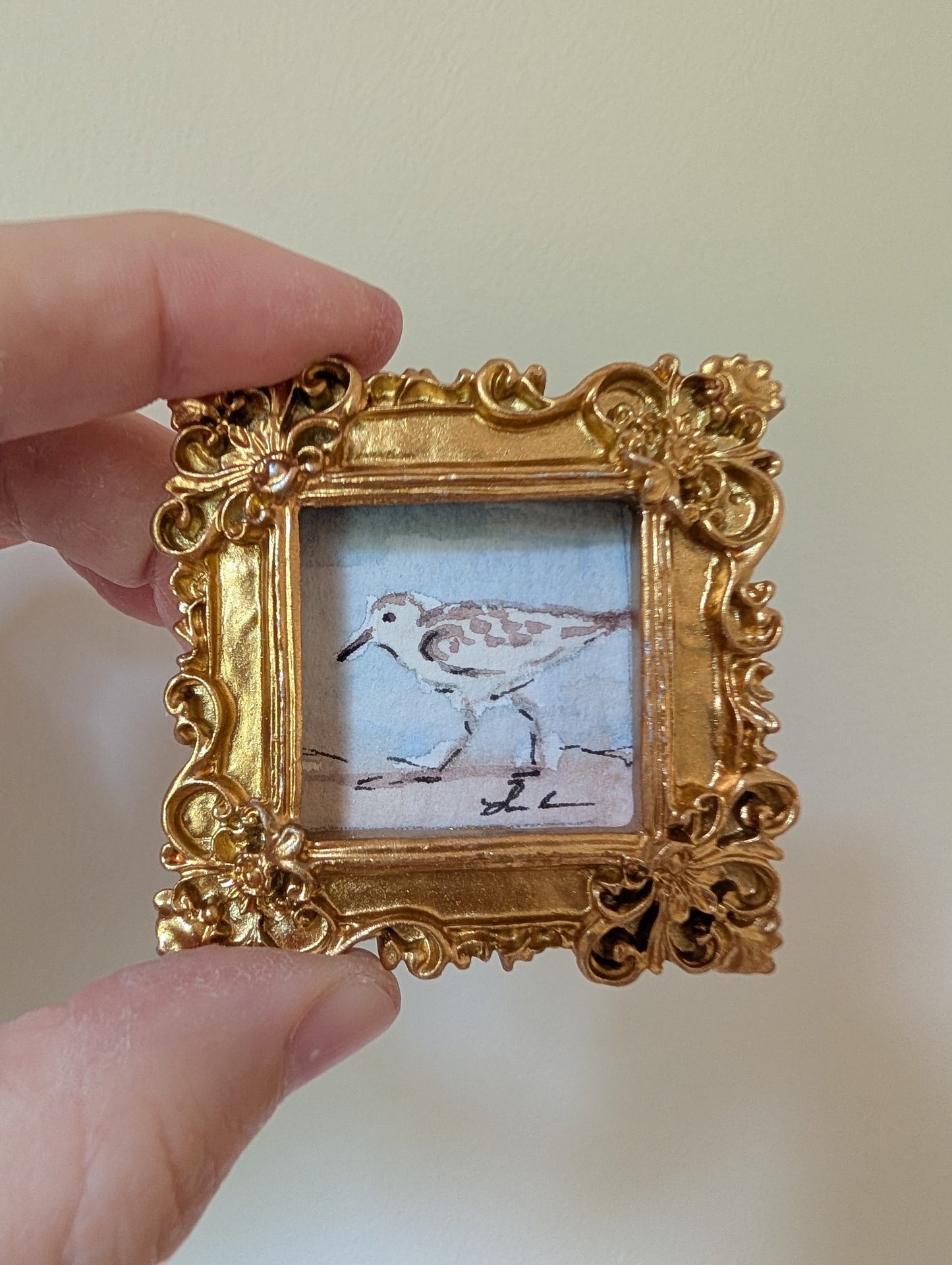 Mini Sandpiper Bird Painting - Original Watercolor Art by Lora Cavallin