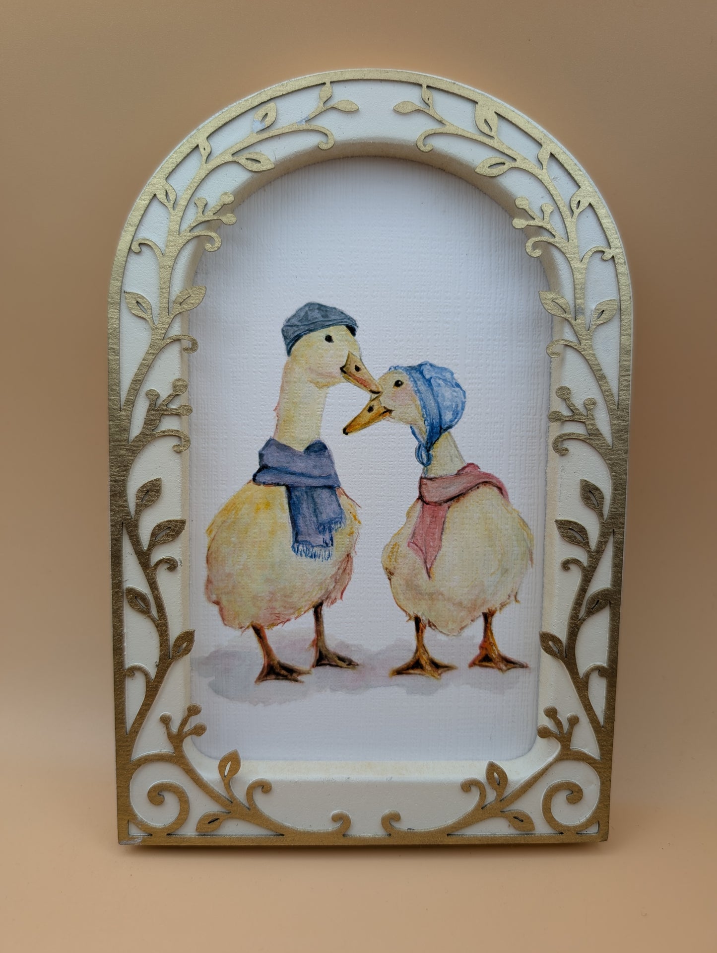Romantic Ducks on Date Print - Arched Framed Print