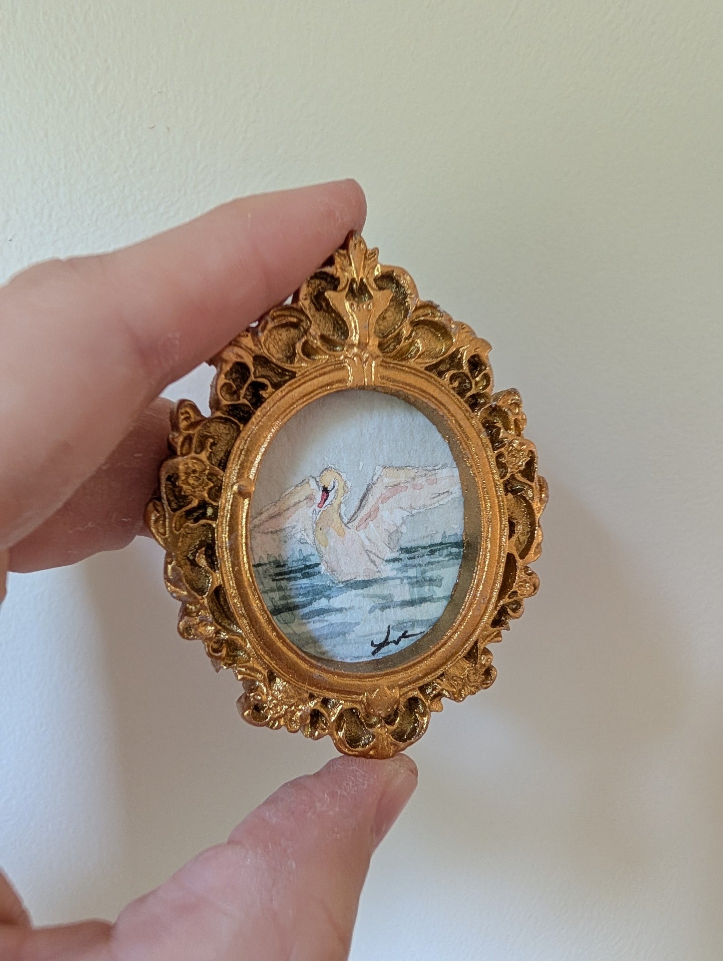 Mini Swan Painting - Original Watercolor Art by Lora Cavallin