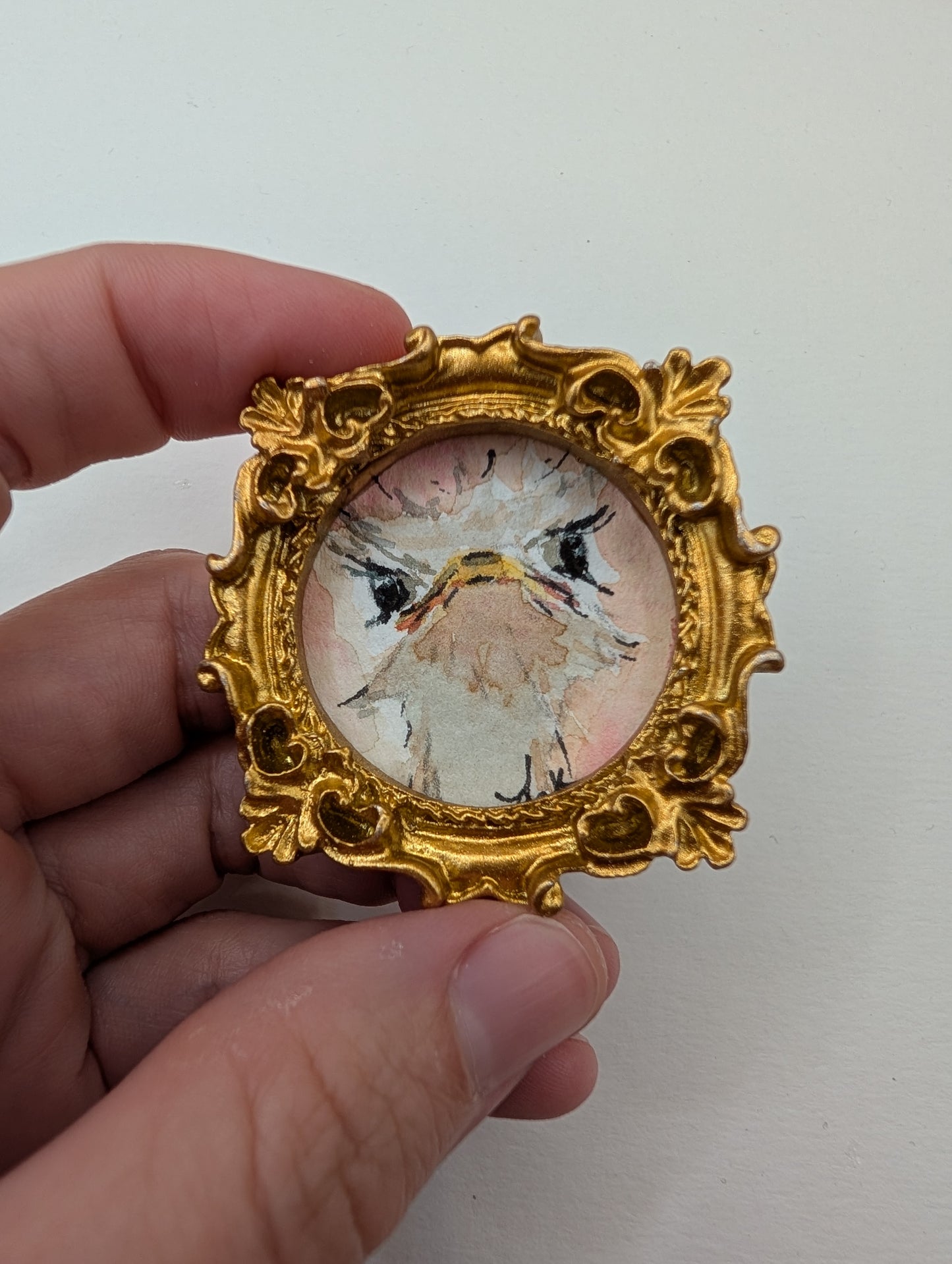 Mini Ostrich Bird Painting - Original Watercolor Art by Lora Cavallin