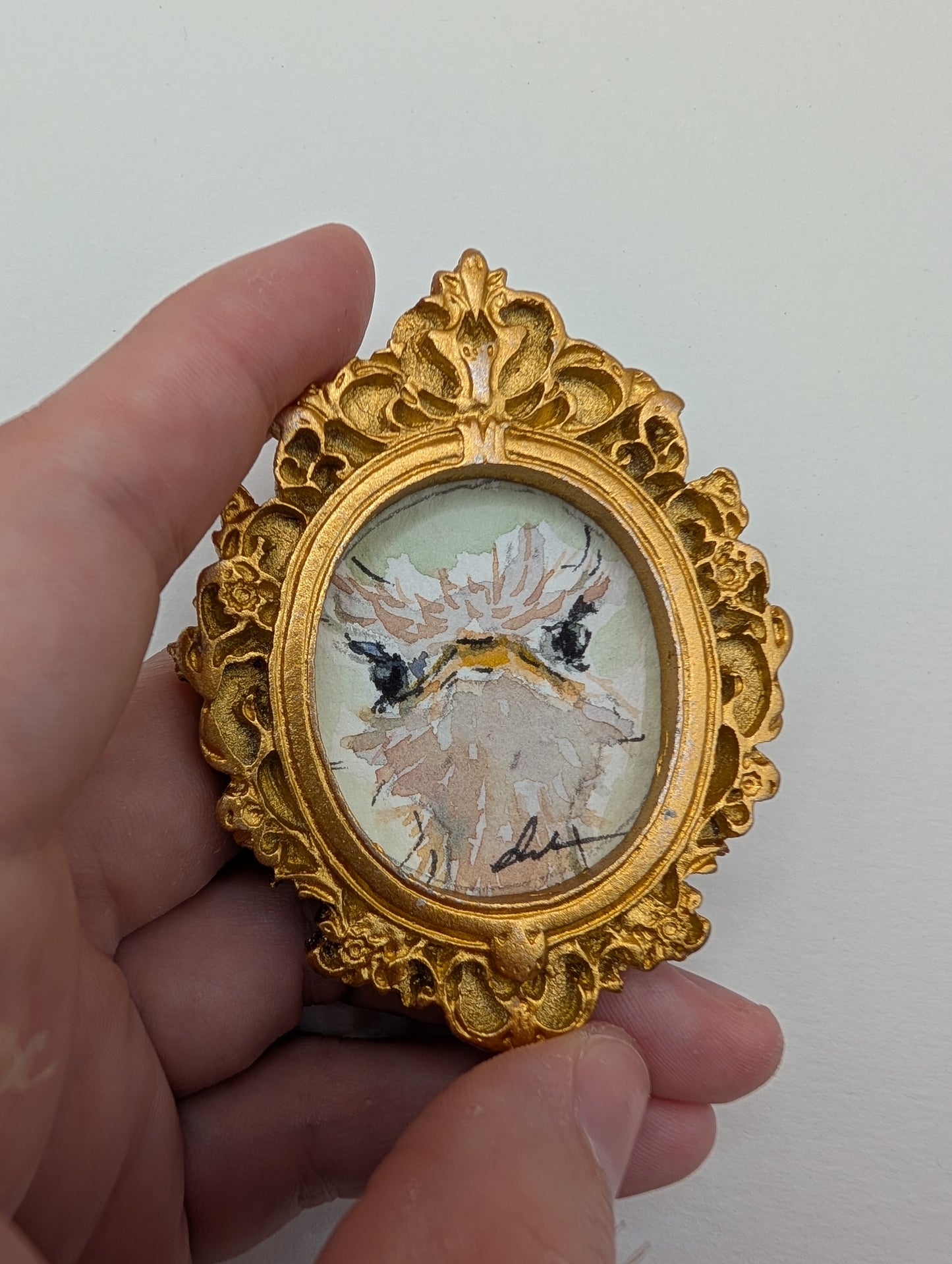 Mini Ostrich Painting - Original Watercolor Art by Lora Cavallin