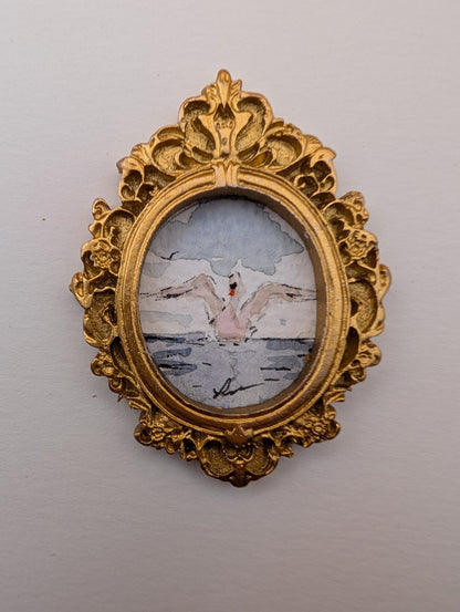 Mini Swan Painting - Original Watercolor Art by Lora Cavallin