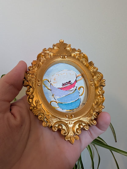 Mini Stack of Cups Painting - Original Watercolor Art by Lora Cavallin