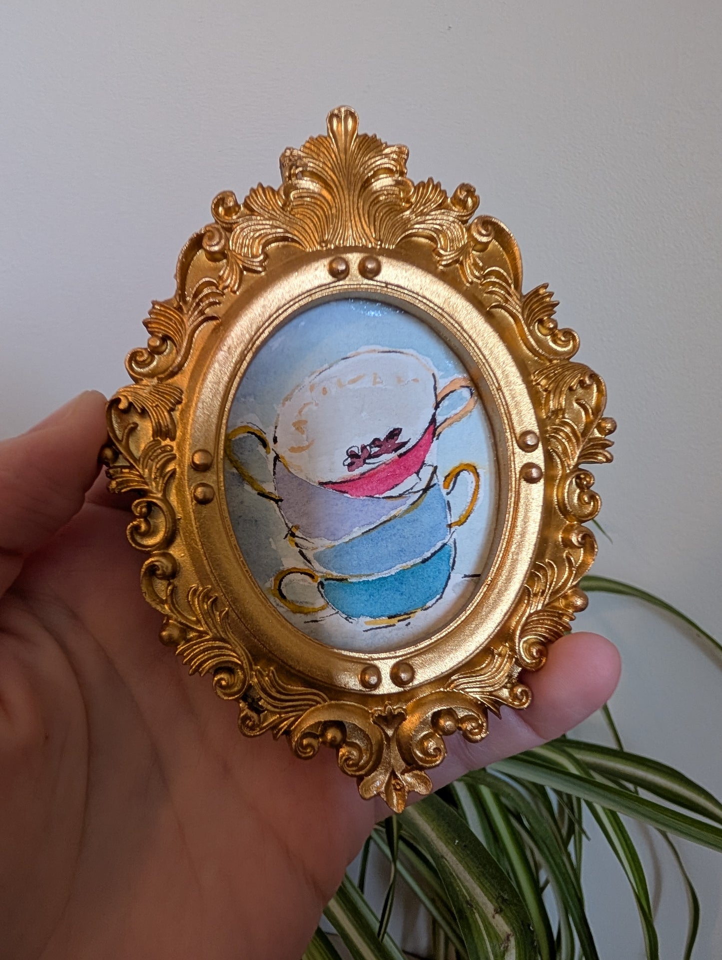 Mini Stack of Cups Painting - Original Watercolor Art by Lora Cavallin