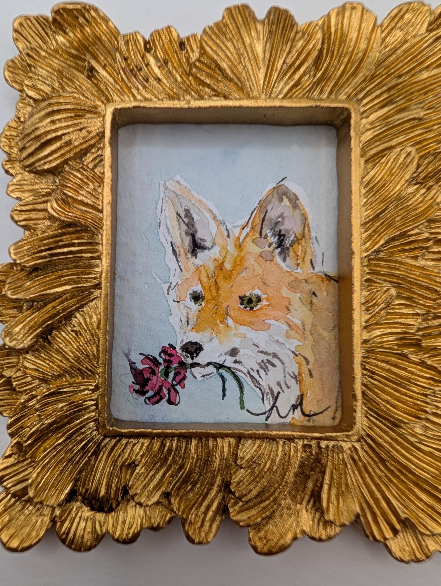 Mini Fox Painting - Original Watercolor Art by Lora Cavallin