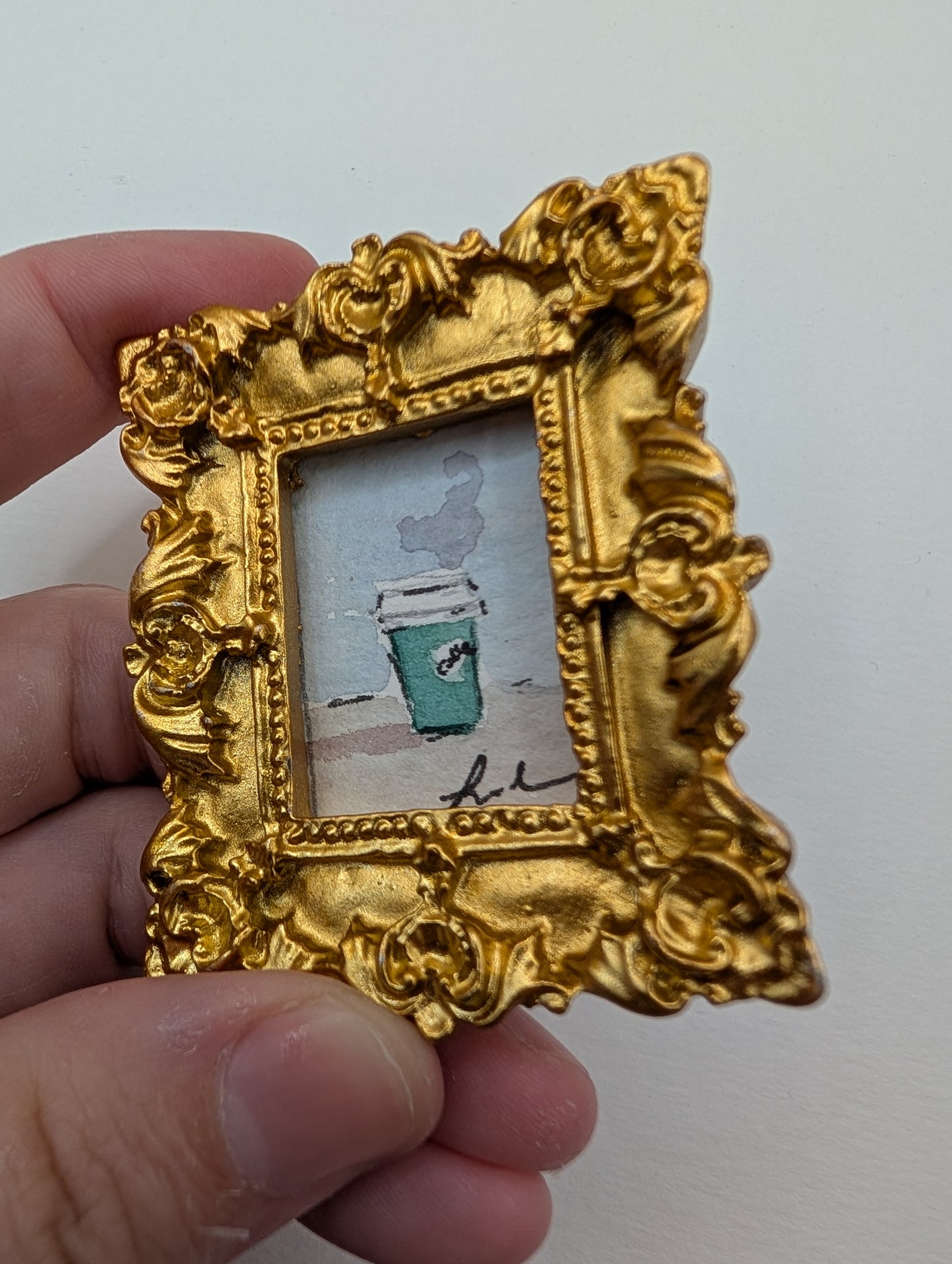 Mini Cup of Coffee Painting - Original Watercolor Art by Lora Cavallin