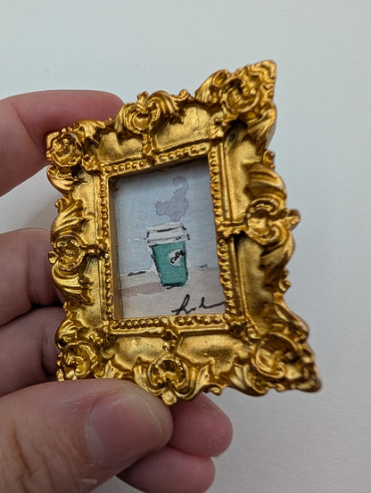 Mini Cup of Coffee Painting - Original Watercolor Art by Lora Cavallin