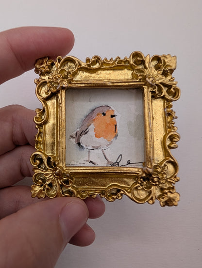 Mini Robin Bird Painting - Original Watercolor Art by Lora Cavallin