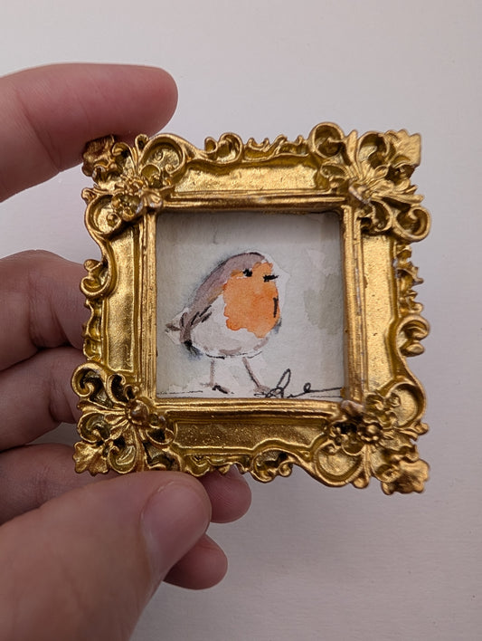 Mini Robin Bird Painting - Original Watercolor Art by Lora Cavallin