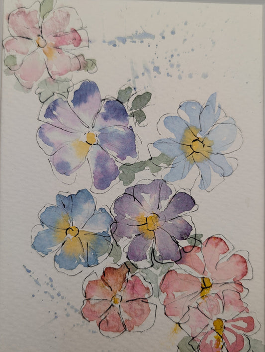 Loose Floral Watercolor Painting - 5 x 7, 8 x 10" Mat - No Frame - Original Art by Lora Cavallin