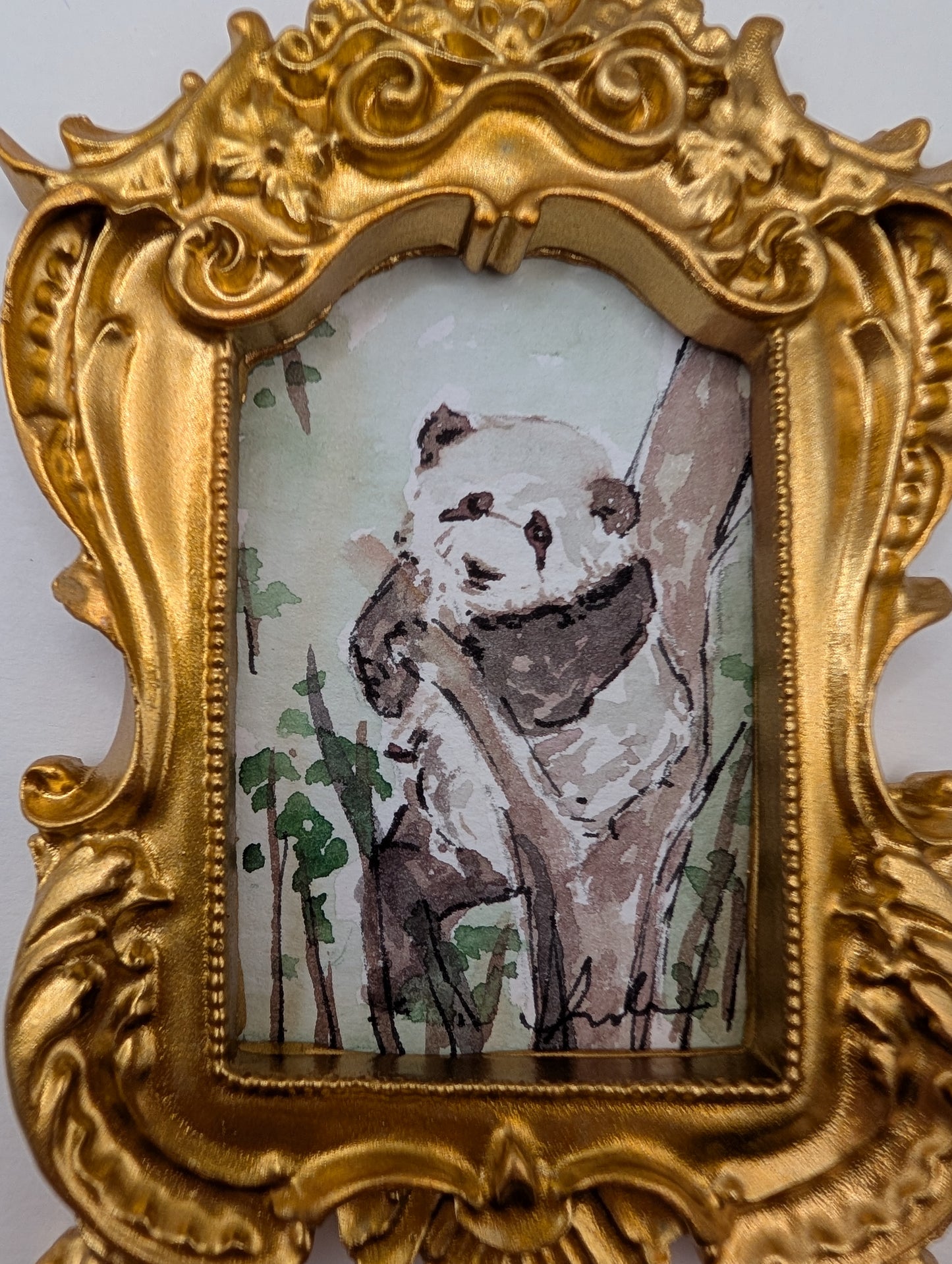 Mini Panda Painting - Original Watercolor Art by Lora Cavallin
