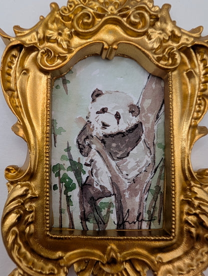 Mini Panda Painting - Original Watercolor Art by Lora Cavallin
