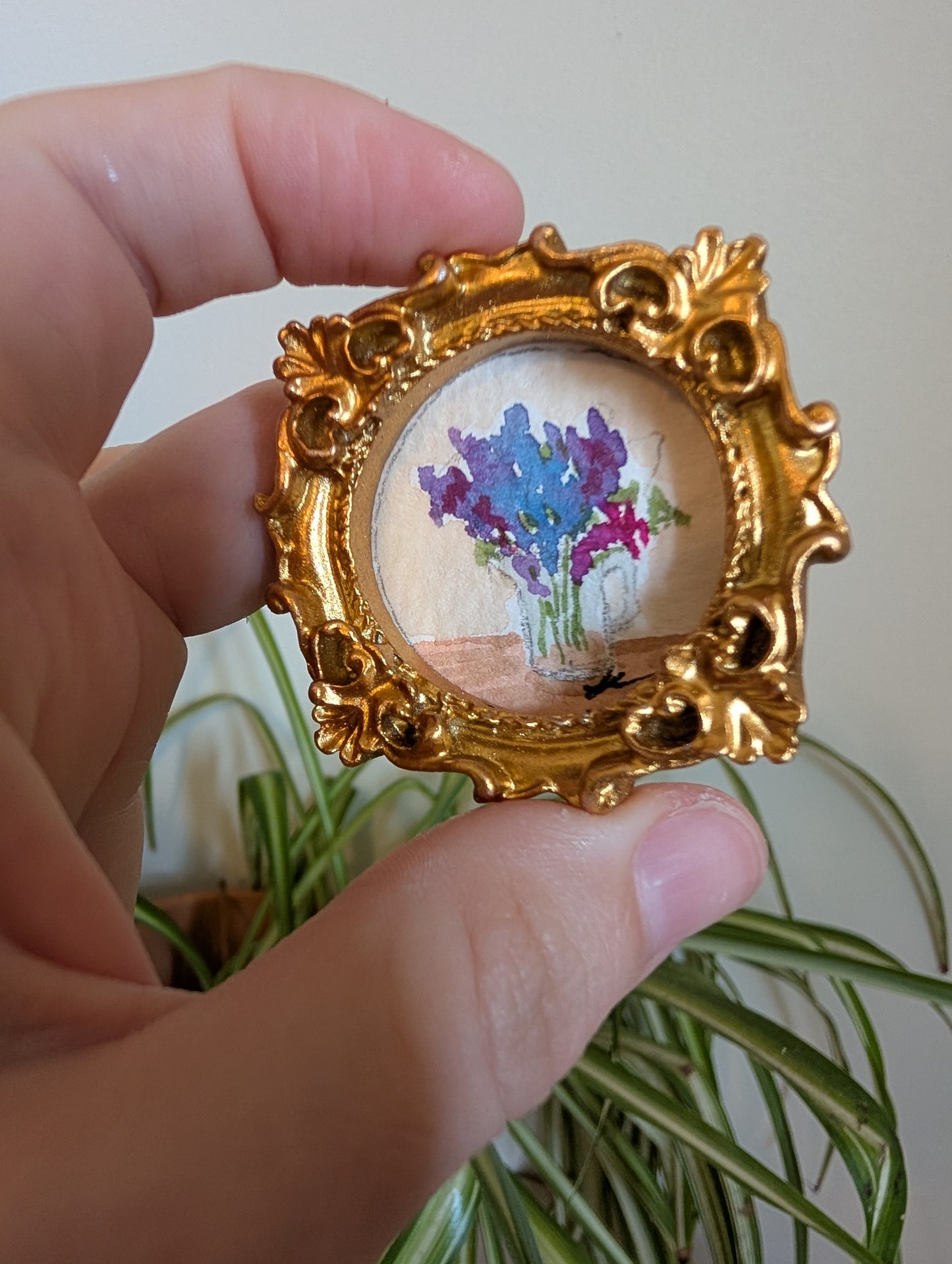 Mini Vase of Flowers Painting - Original Watercolor Art by Lora Cavallin