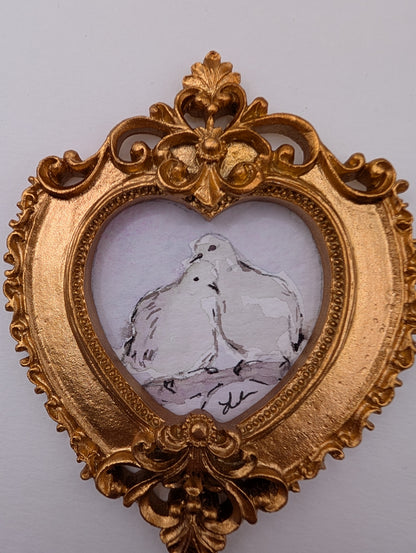 Mini Doves in Love Painting - Original Watercolor Art by Lora Cavallin