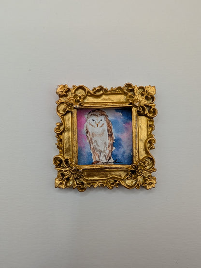 Mini Owl Painting - Original Watercolor Art by Lora Cavallin