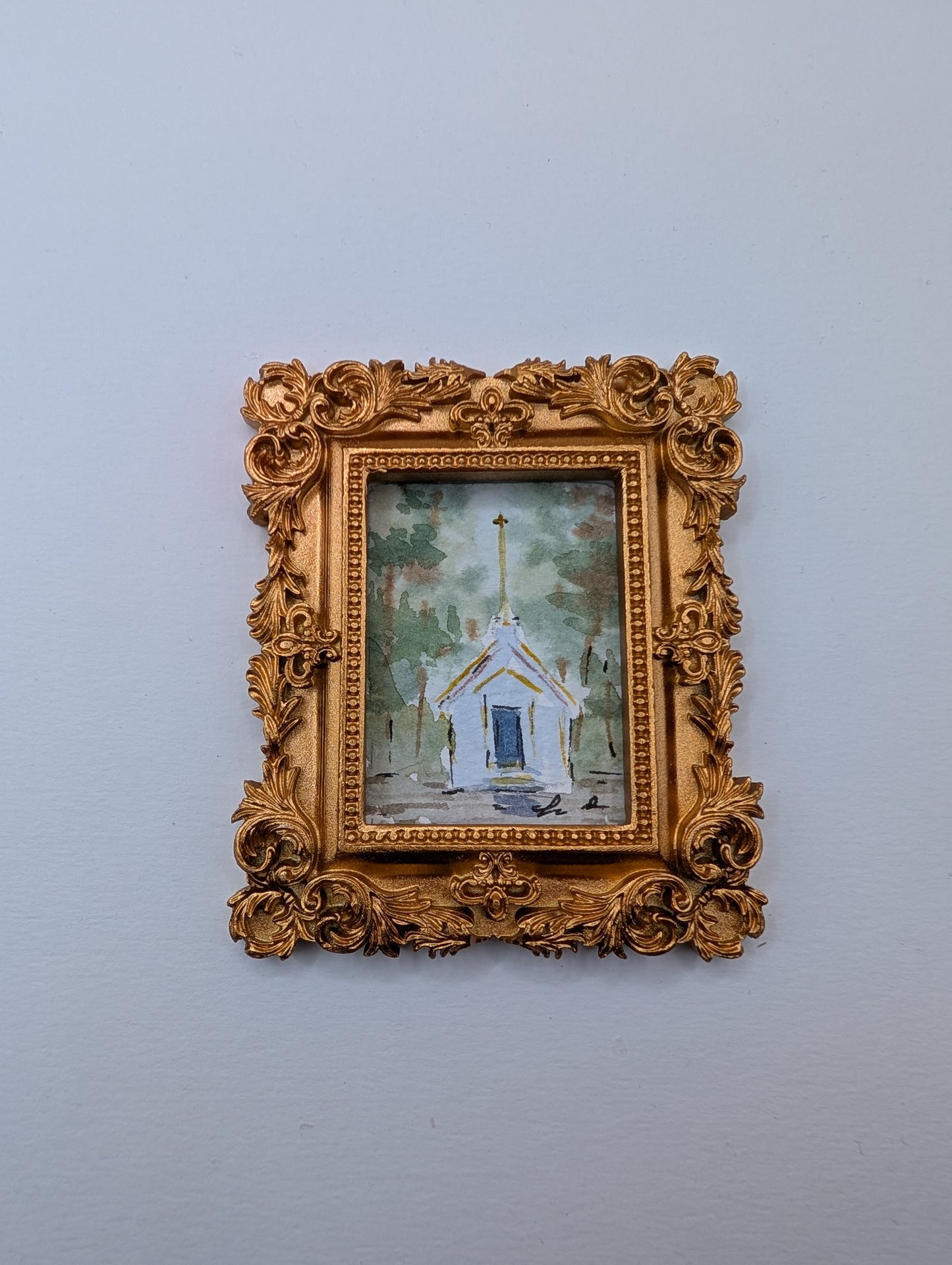 Mini Church Painting - Original Watercolor Art by Lora Cavallin