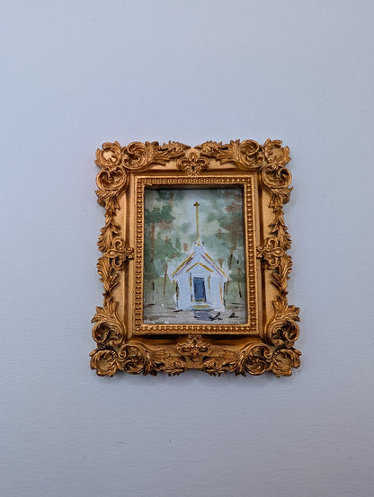 Mini Church Painting - Original Watercolor Art by Lora Cavallin