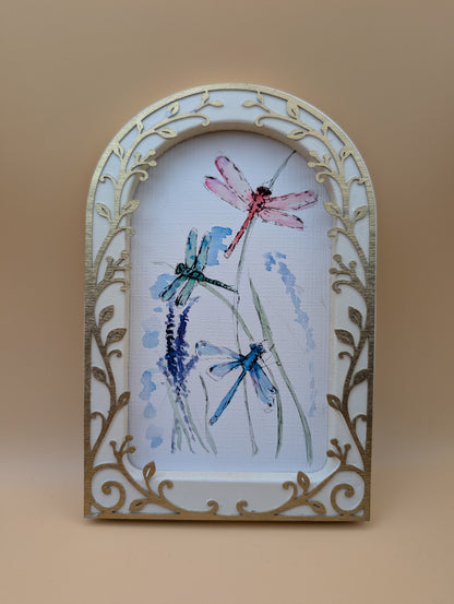Colorful Dragonflies - Arched Framed Print