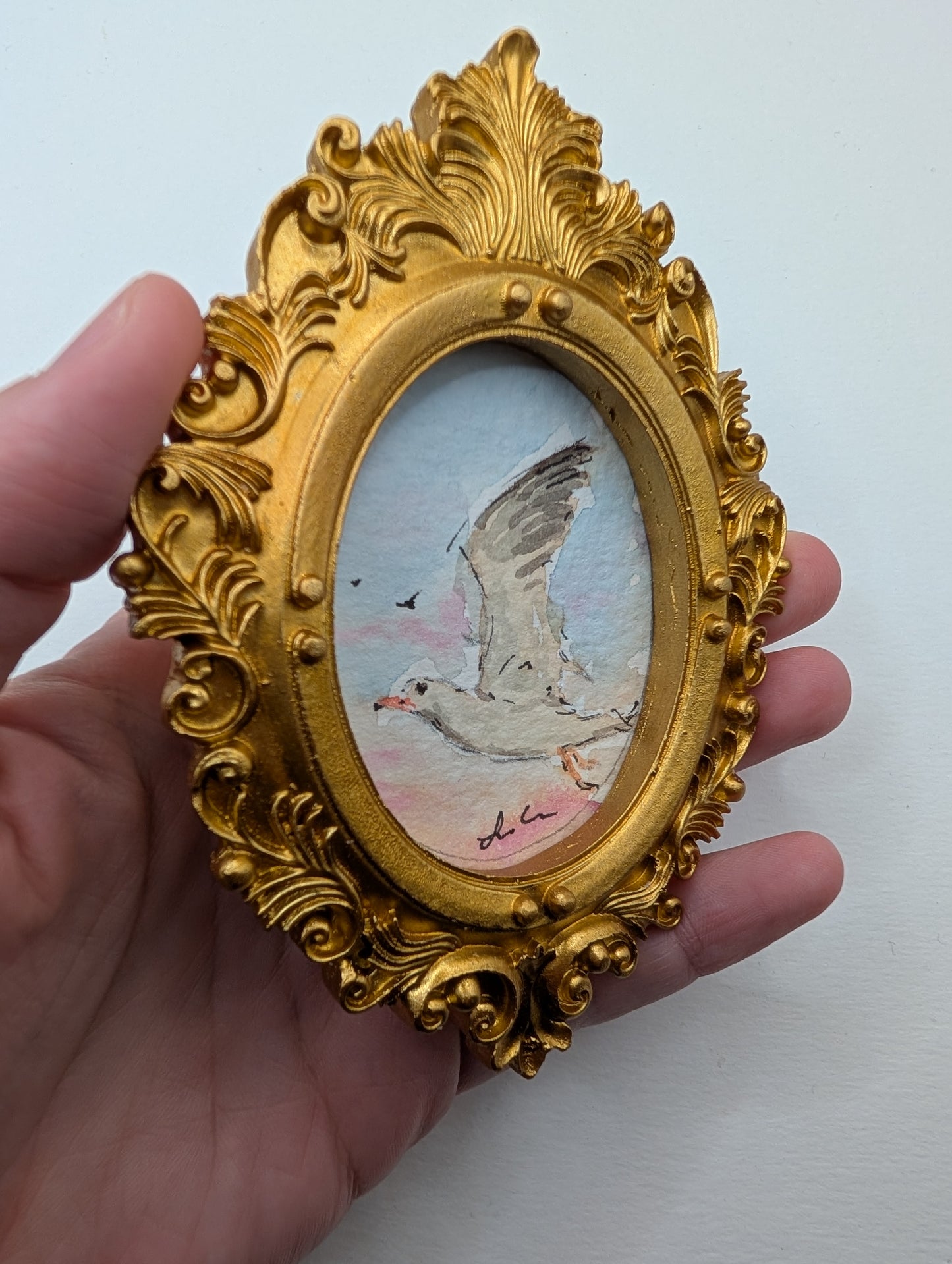 Mini Seagull Painting - Original Watercolor Art by Lora Cavallin