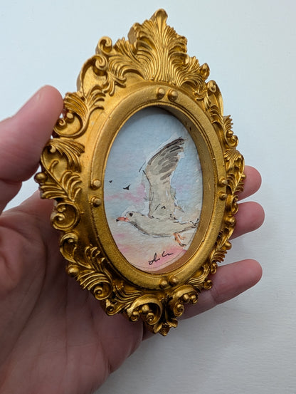 Mini Seagull Painting - Original Watercolor Art by Lora Cavallin