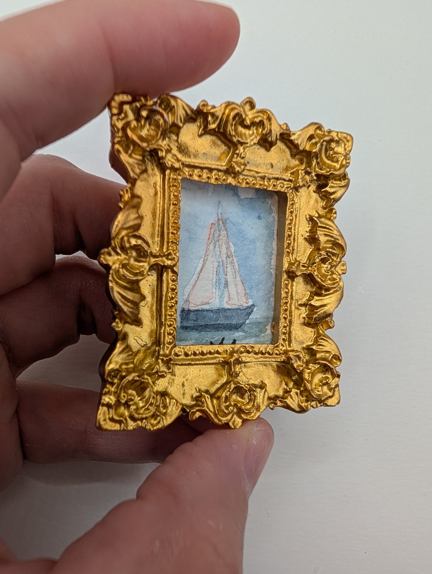 Mini Sailboat Painting - Original Watercolor Art by Lora Cavallin